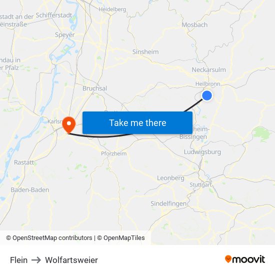 Flein to Wolfartsweier map