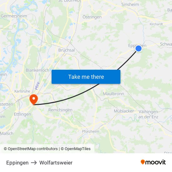 Eppingen to Wolfartsweier map