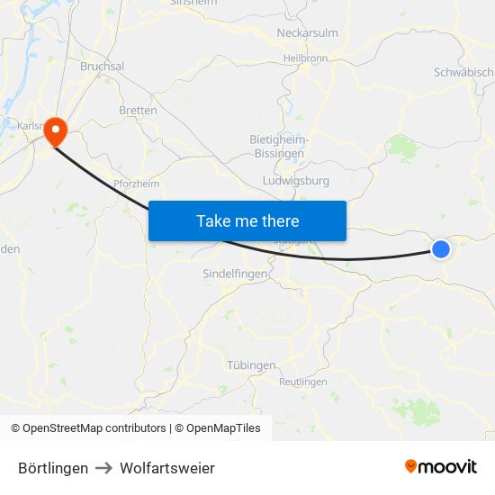 Börtlingen to Wolfartsweier map