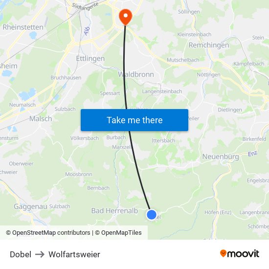 Dobel to Wolfartsweier map