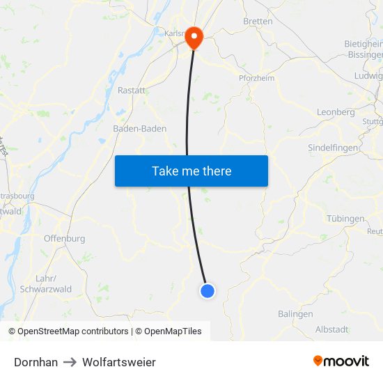 Dornhan to Wolfartsweier map