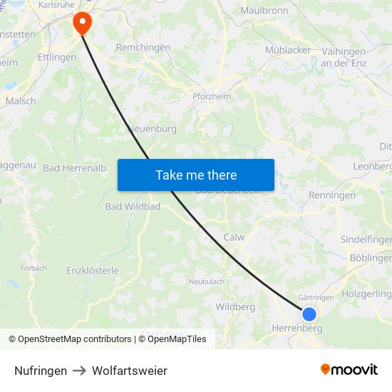 Nufringen to Wolfartsweier map