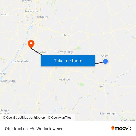 Oberkochen to Wolfartsweier map