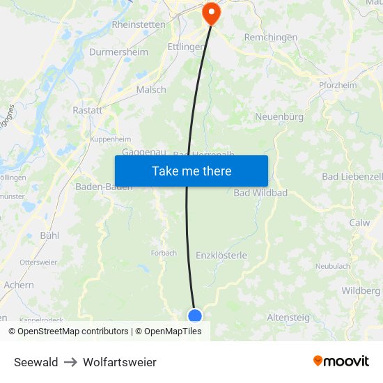 Seewald to Wolfartsweier map