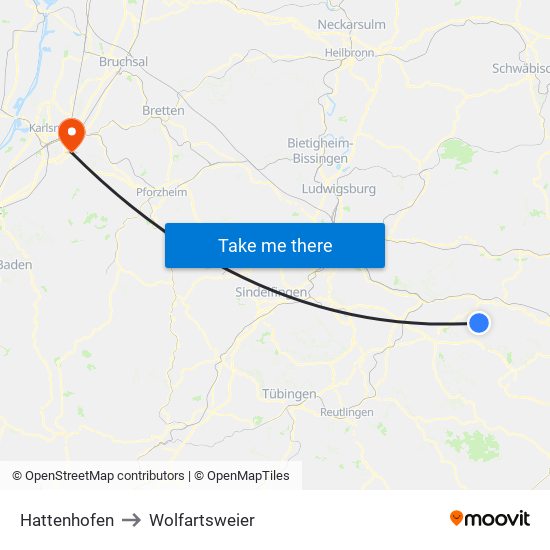 Hattenhofen to Wolfartsweier map
