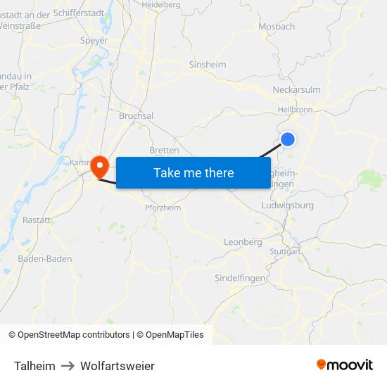 Talheim to Wolfartsweier map