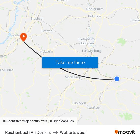 Reichenbach An Der Fils to Wolfartsweier map