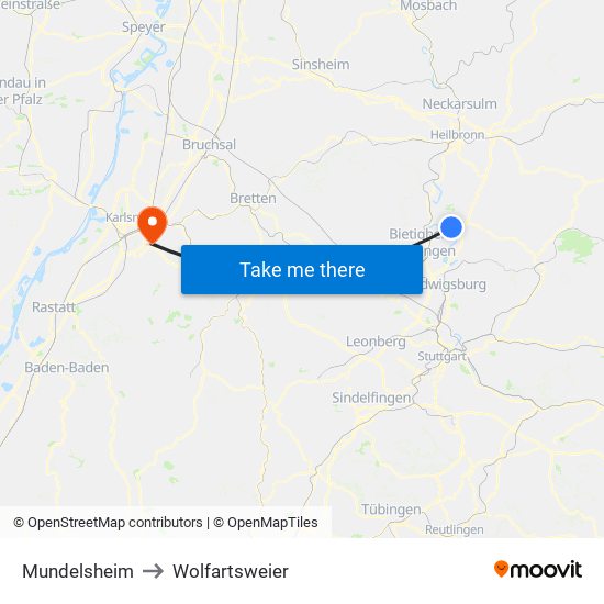 Mundelsheim to Wolfartsweier map