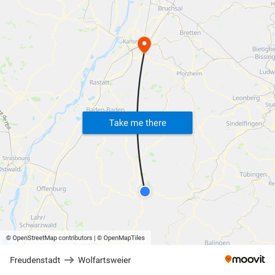 Freudenstadt to Wolfartsweier map