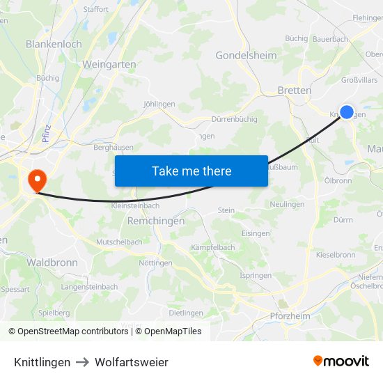 Knittlingen to Wolfartsweier map