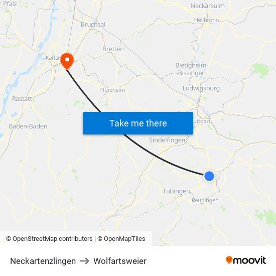 Neckartenzlingen to Wolfartsweier map