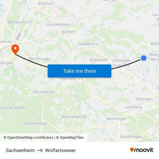 Sachsenheim to Wolfartsweier map