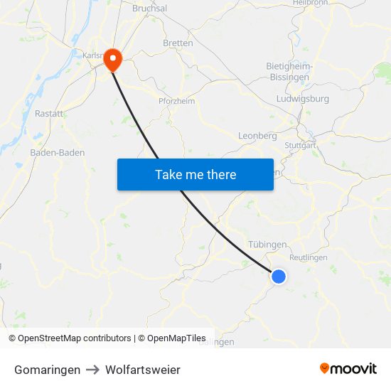 Gomaringen to Wolfartsweier map