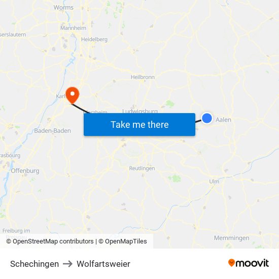 Schechingen to Wolfartsweier map