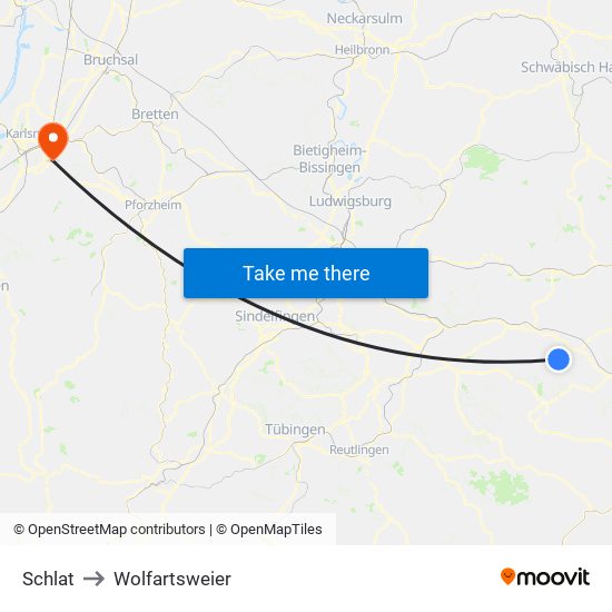 Schlat to Wolfartsweier map