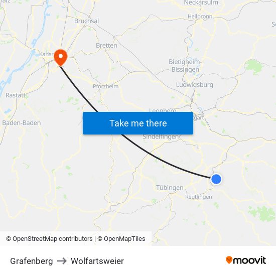 Grafenberg to Wolfartsweier map