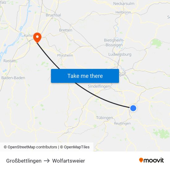 Großbettlingen to Wolfartsweier map