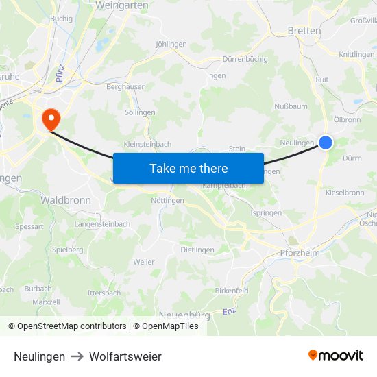Neulingen to Wolfartsweier map