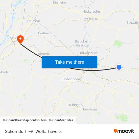 Schorndorf to Wolfartsweier map