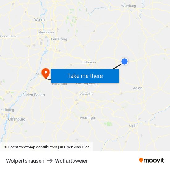 Wolpertshausen to Wolfartsweier map