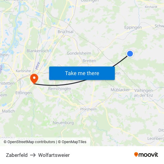 Zaberfeld to Wolfartsweier map