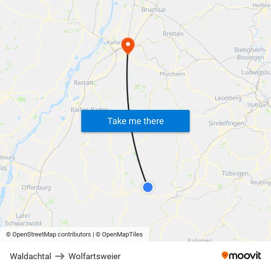 Waldachtal to Wolfartsweier map