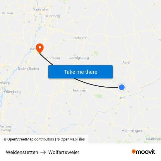 Weidenstetten to Wolfartsweier map