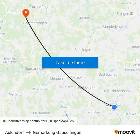 Aulendorf to Gemarkung Gauselfingen map