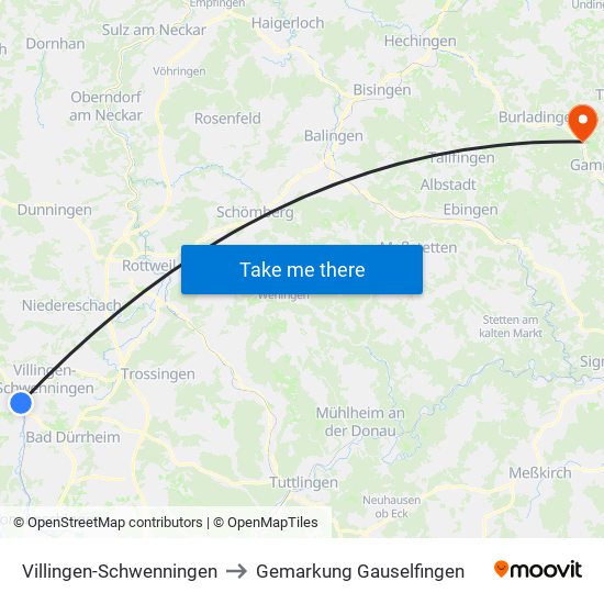 Villingen-Schwenningen to Gemarkung Gauselfingen map