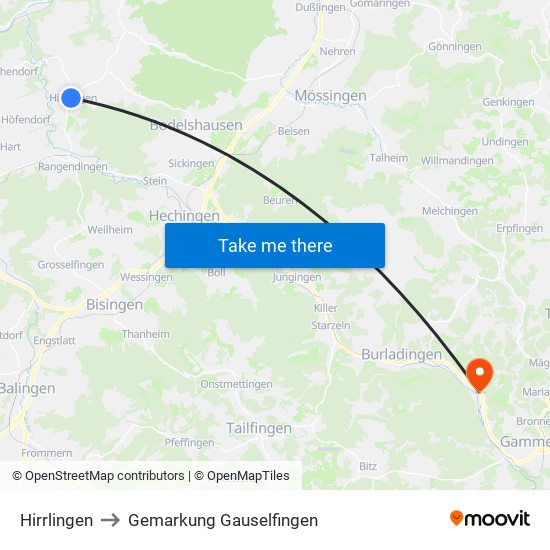 Hirrlingen to Gemarkung Gauselfingen map