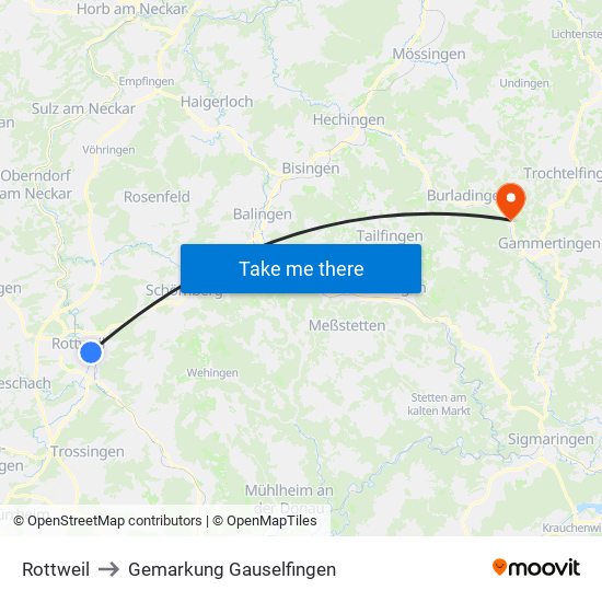 Rottweil to Gemarkung Gauselfingen map