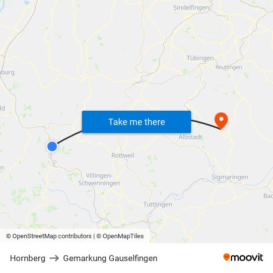 Hornberg to Gemarkung Gauselfingen map