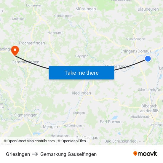 Griesingen to Gemarkung Gauselfingen map