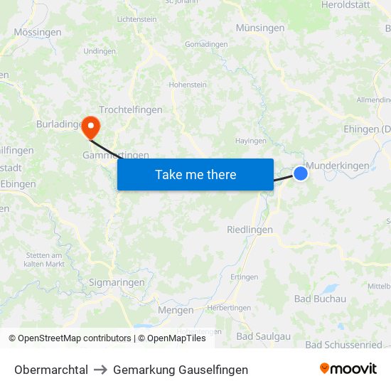 Obermarchtal to Gemarkung Gauselfingen map