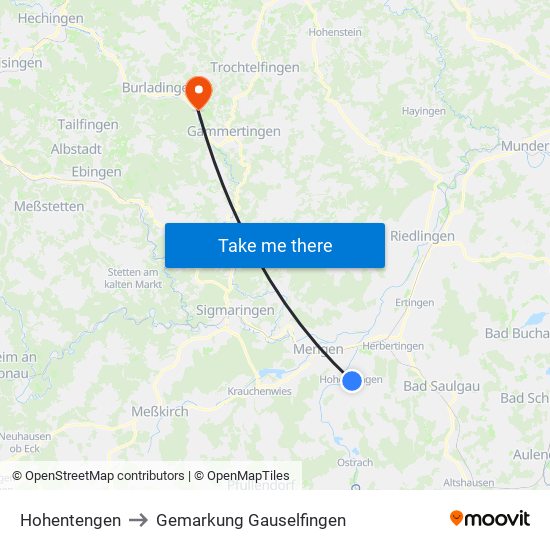 Hohentengen to Gemarkung Gauselfingen map