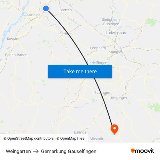 Weingarten to Gemarkung Gauselfingen map