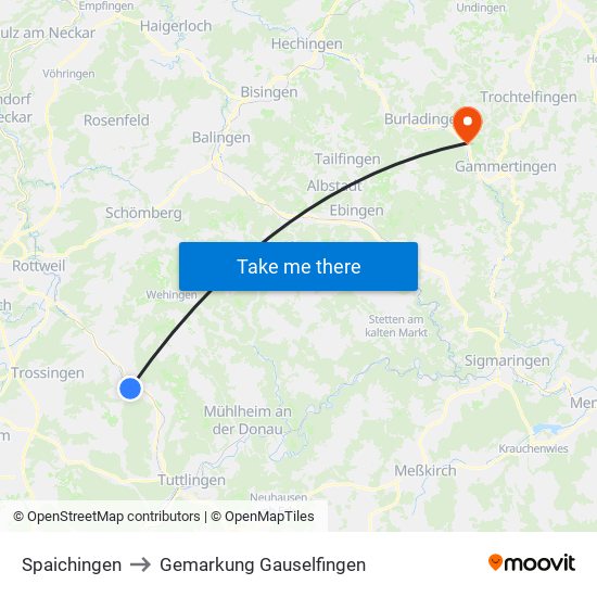 Spaichingen to Gemarkung Gauselfingen map