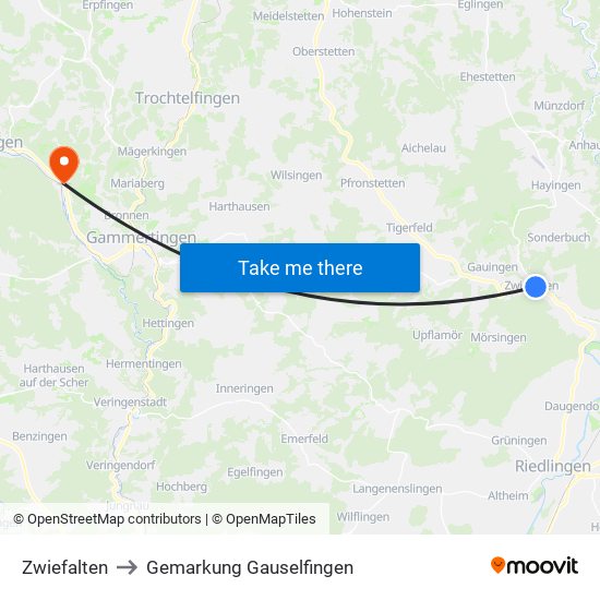 Zwiefalten to Gemarkung Gauselfingen map