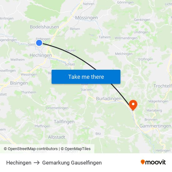 Hechingen to Gemarkung Gauselfingen map