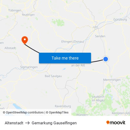 Altenstadt to Gemarkung Gauselfingen map