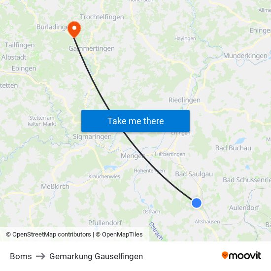 Boms to Gemarkung Gauselfingen map