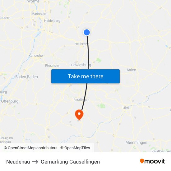 Neudenau to Gemarkung Gauselfingen map