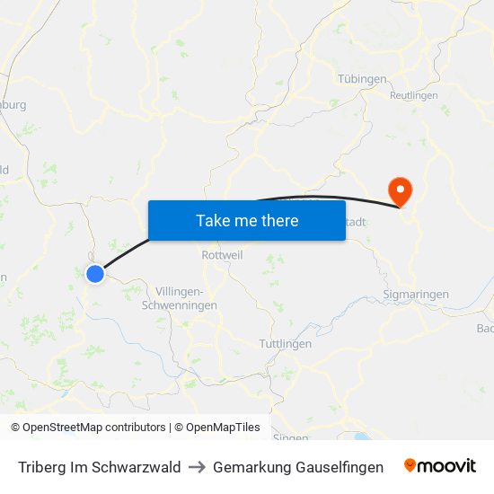 Triberg Im Schwarzwald to Gemarkung Gauselfingen map