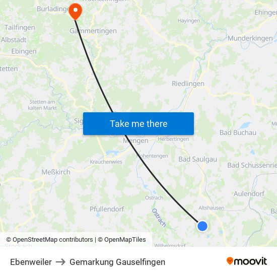 Ebenweiler to Gemarkung Gauselfingen map