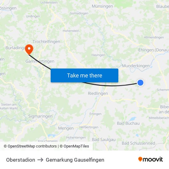 Oberstadion to Gemarkung Gauselfingen map