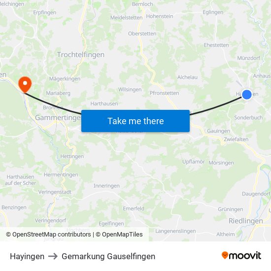 Hayingen to Gemarkung Gauselfingen map