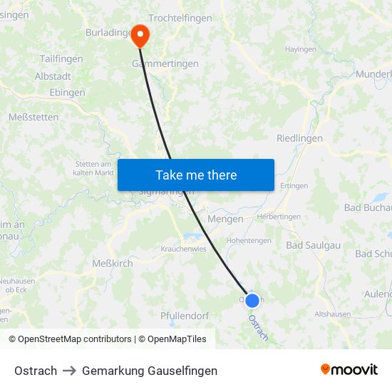 Ostrach to Gemarkung Gauselfingen map