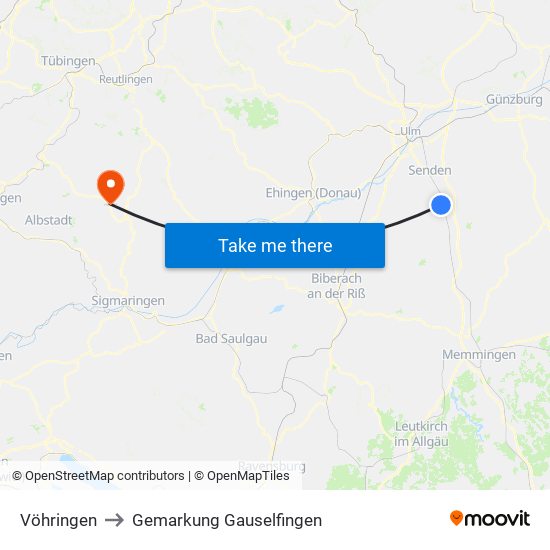 Vöhringen to Gemarkung Gauselfingen map