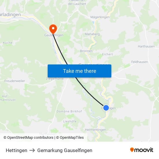 Hettingen to Gemarkung Gauselfingen map