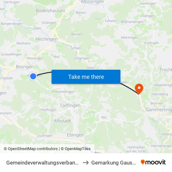 Gemeindeverwaltungsverband Bisingen to Gemarkung Gauselfingen map